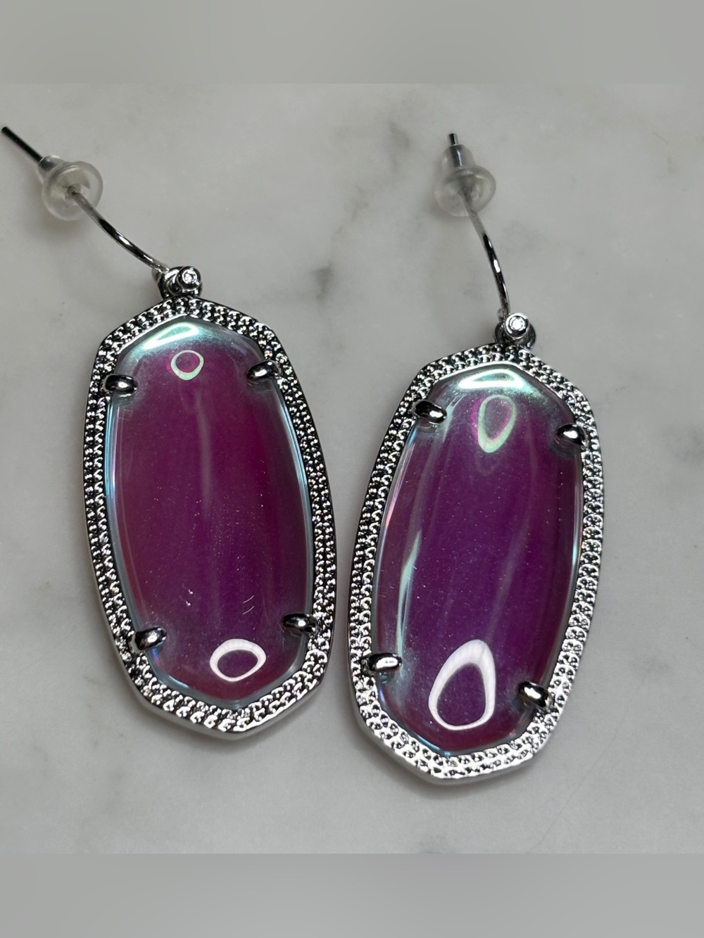 Kendra Scott Elle Silver Drop Earrings in Iridescent Dichroic Glass